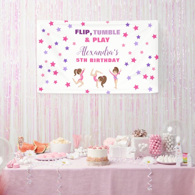 Gymnastics Girl Stars Birthday Party Banner (Party)