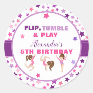 Gymnastics Girl Stars Birthday Party Classic Round Sticker