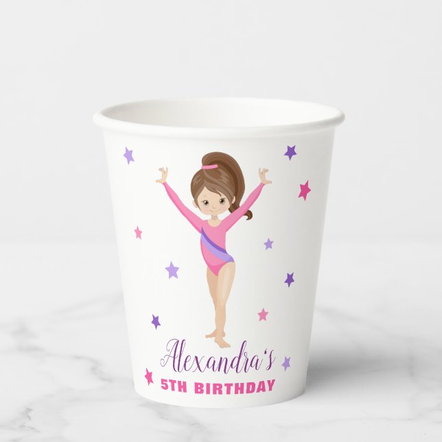 Gymnastics Girl Stars Birthday Party Paper Cups (Front)