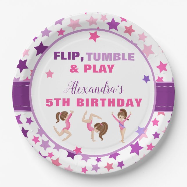 Gymnastics Girl Stars Birthday Party Paper Plate (Front)