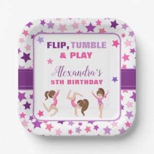 Gymnastics Girl Stars Birthday Party Paper Plate