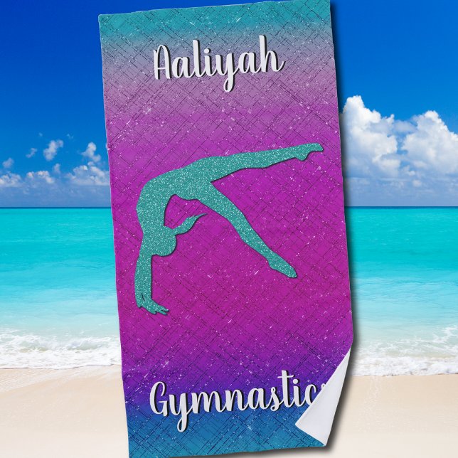 Gymnastics Girl Turquoise Magenta Ombre Beach Towel (Gymnastics Girl Turquoise Magenta Ombre Beach Towel)
