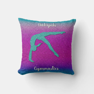 Gymnastics Girl Turquoise Magenta Ombre Cushion