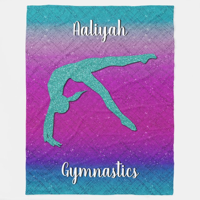 Gymnastics Girl Turquoise Magenta Ombre Fleece Blanket (Front)