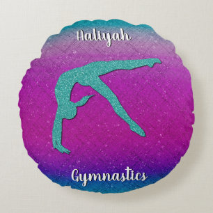 Gymnastics Girl Turquoise Magenta Ombre Round Cushion