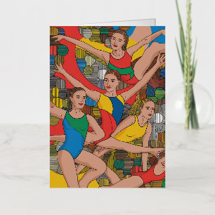 Gymnastics Girls Acro Dancers colourful pattern Foil Greeting Card