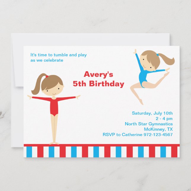 Gymnastics Girls Birthday Party Invitation (Front)