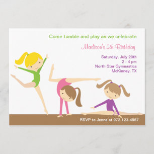 Gymnastics Girls Birthday Party Invitation