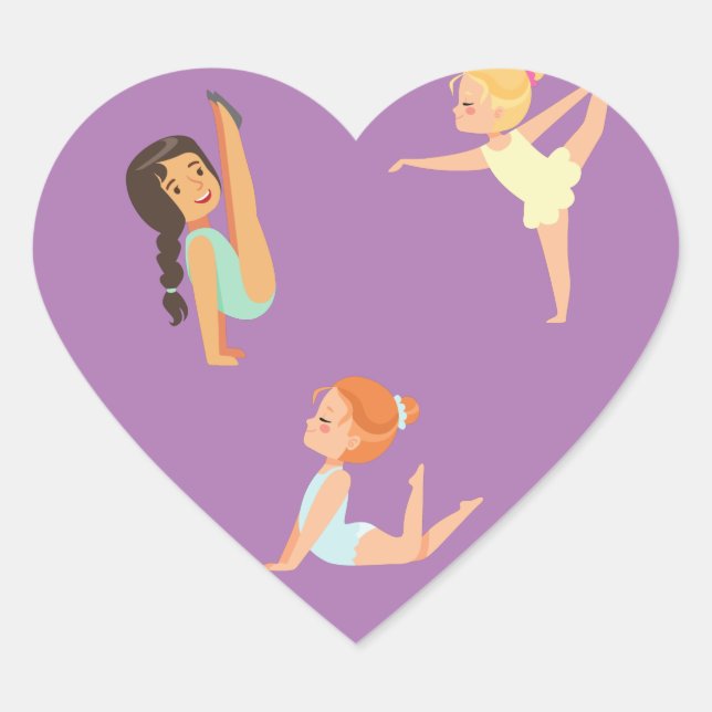 GYMNASTICS girl's heart stickers. Heart Sticker (Front)