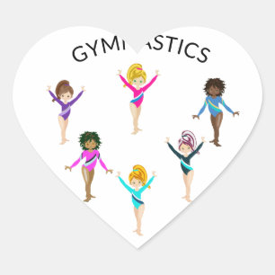 Gymnastics girl's heart stickers with 6 gymnast