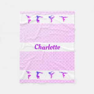 Gymnastics Girls Name Purple Pink Quatrefoil Fleece Blanket