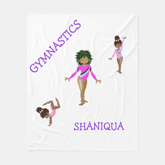 Gymnastics Girl's on a  WHITE personalised  Fleece Blanket (Front)
