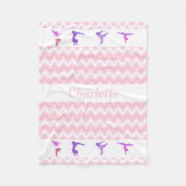 Gymnastics Girls Personalised Name Pink Chevrons Fleece Blanket (Front)