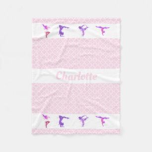 Gymnastics Girls Personalised Name Pink Quatrefoil Fleece Blanket