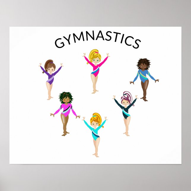 Gymnastics girl's poster with 6 gymnast (Front)
