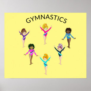 Gymnastics girl's poster with 6 gymnast