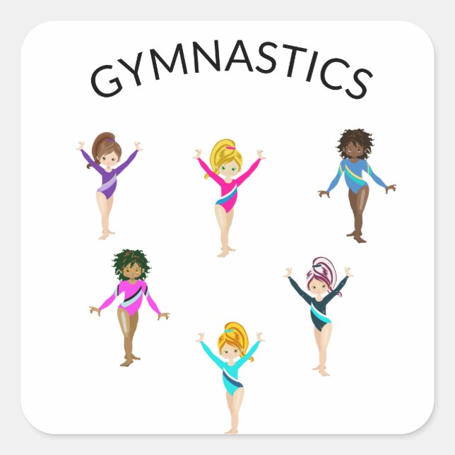 Gymnastics girl's stickers with 6 gymnast! (Front)