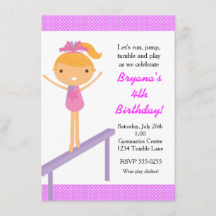 Gymnastics Girls Tumble Birthday Party Invitation