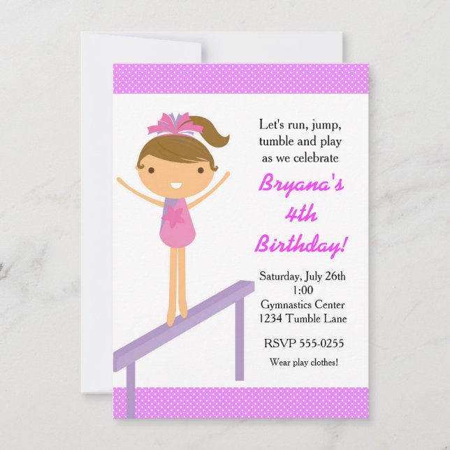 Gymnastics Girls Tumble Birthday Party Invitation (Front)