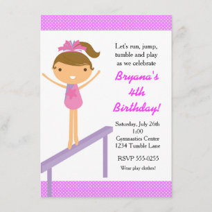 Gymnastics Girls Tumble Birthday Party Invitation