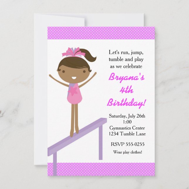 Gymnastics Girls Tumble Birthday Party Invitation (Front)