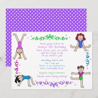 Gymnastics Girls Tumbling Party Gymnast Kids  Invitation