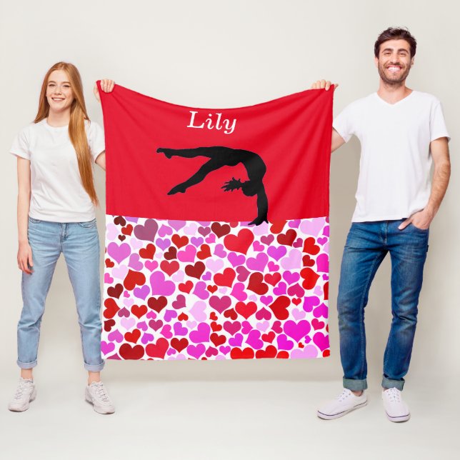 Gymnastics Girls Valentine's Hearts Fleece Blanket (In Situ)