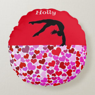 Gymnastics Girls Valentine's Hearts Round Cushion