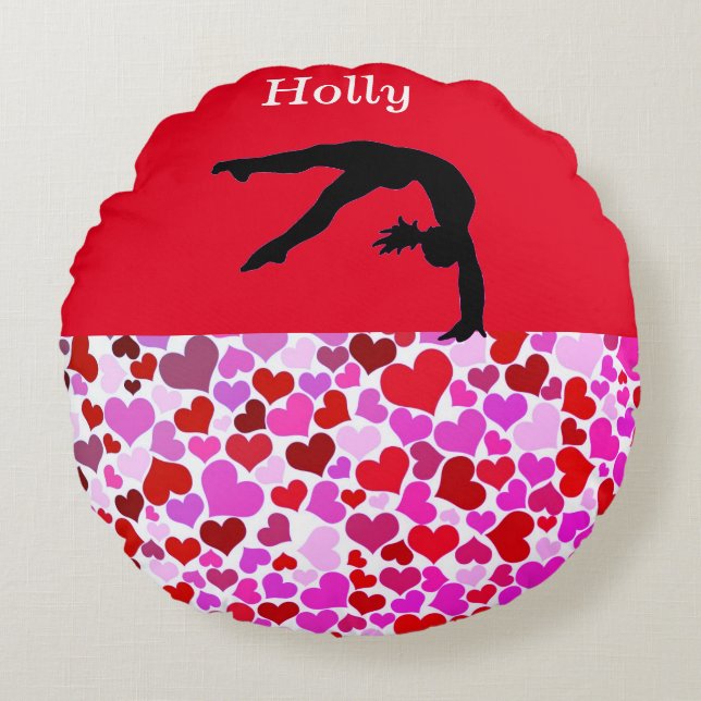Gymnastics Girls Valentine's Hearts Round Cushion (Front)