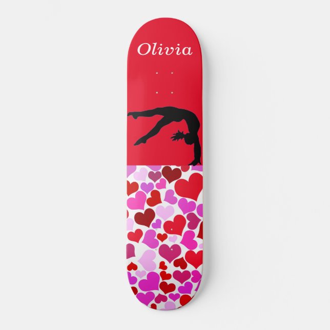 Gymnastics Girls Valentine's Hearts  Skateboard (Front)