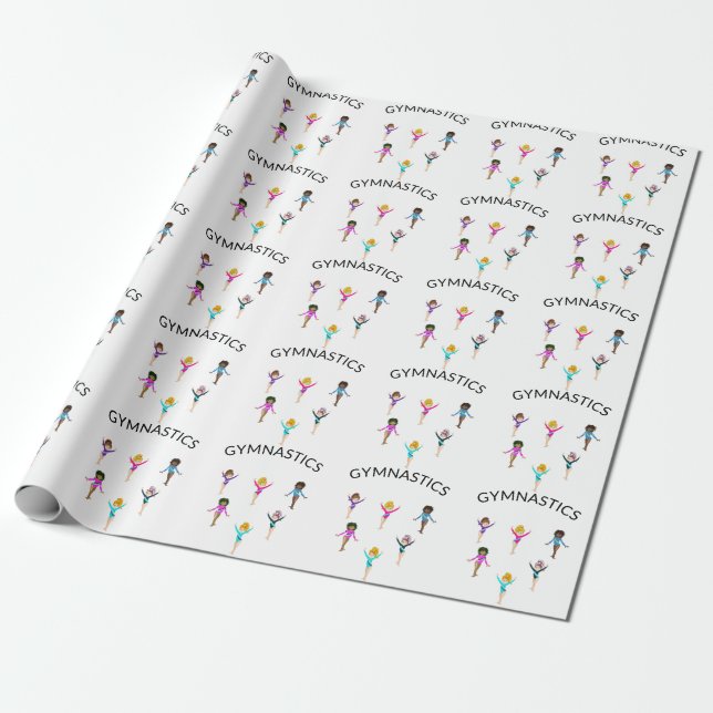 Gymnastics girl's wrapping paper with 6 gymnast! (Unrolled)