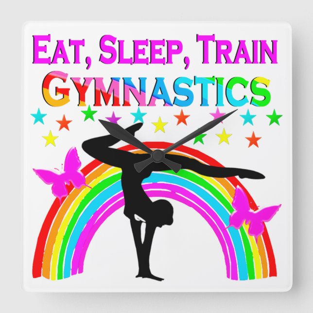 GYMNASTICS GOALS AND DREAMS SQUARE WALL CLOCK (Front)