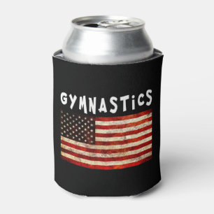 Gymnastics Grunge American USA Flag Can Cooler