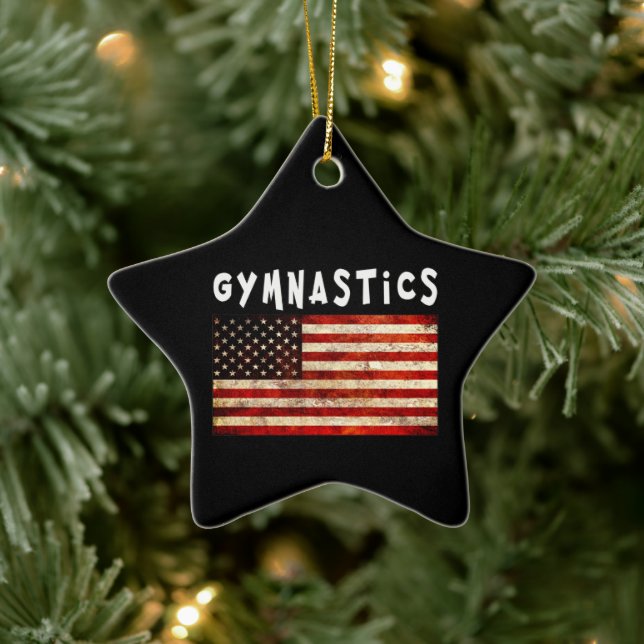 Gymnastics Grunge American USA Flag Ceramic Tree Decoration (Tree)