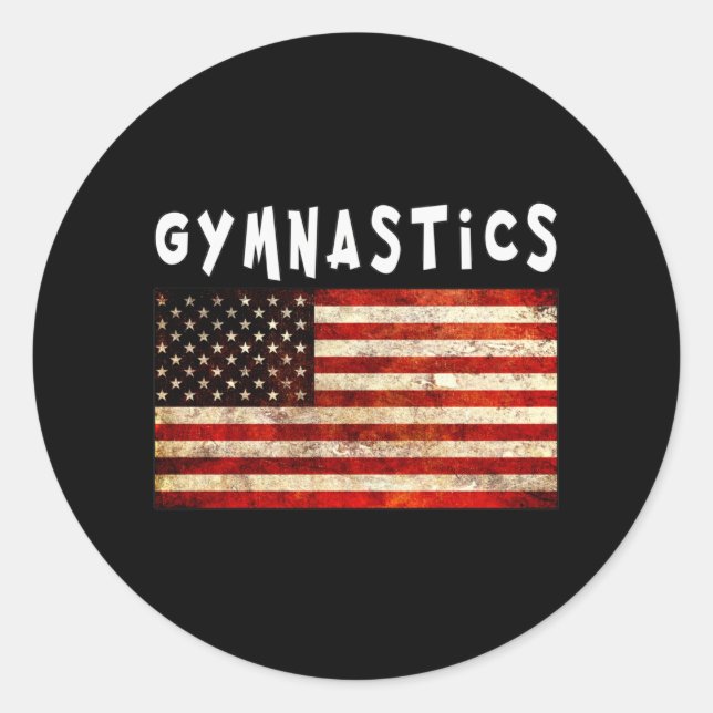 Gymnastics Grunge American USA Flag Classic Round Sticker (Front)