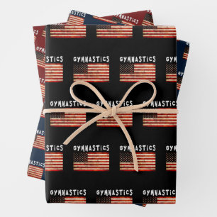 Gymnastics Grunge American USA Flag Wrapping Paper Sheet