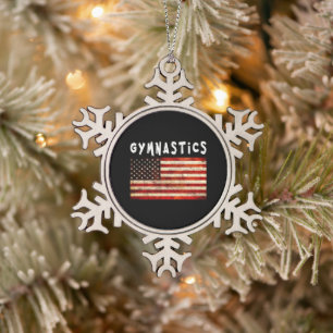 Gymnastics Grunge USA American Flag Gymnast Snowflake Pewter Christmas Ornament