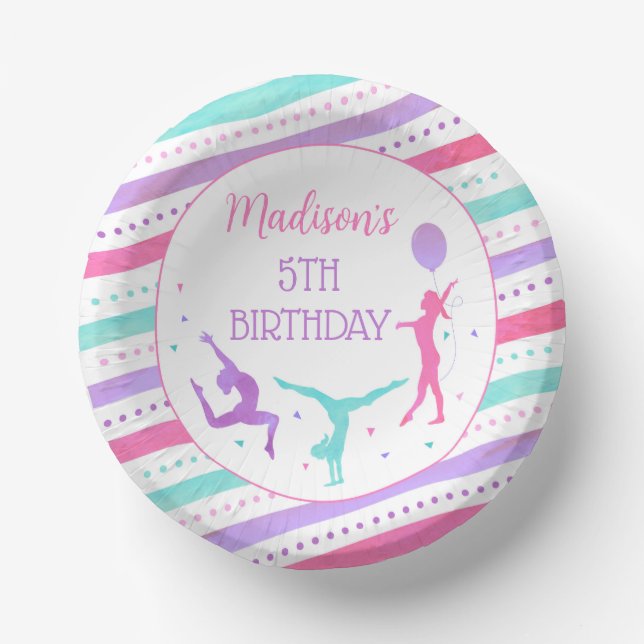 Gymnastics Gymnast Birthday Party Paper Bowls Paper Plate (Front)