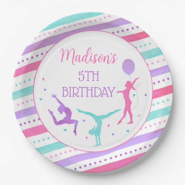 Gymnastics Gymnast Birthday Party Paper Plates (Front)