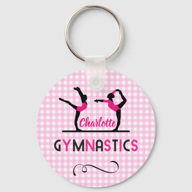 Gymnastics Gymnast Figures Cute Pink Personalised Key Ring (Front)