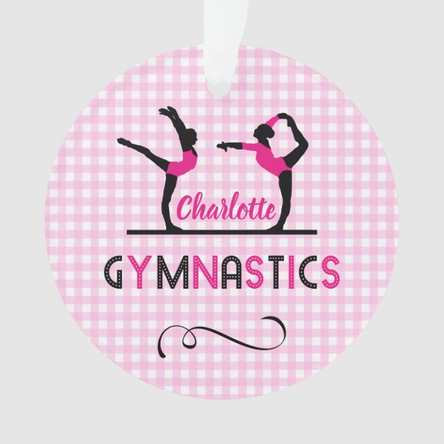 Gymnastics Gymnast Figures Cute Pink Personalised Ornament (Front)