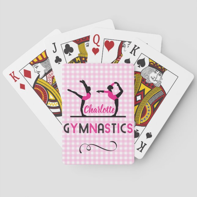 Gymnastics Gymnast Figures Cute Pink Personalised Playing Cards (Back)