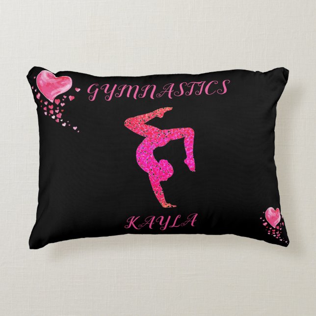 Gymnastics gymnast & hearts personalised   accent  decorative cushion (Front)