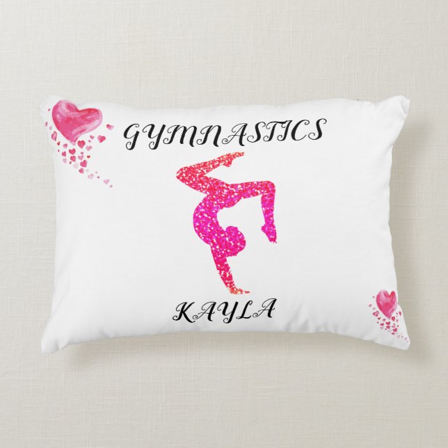 Gymnastics gymnast & hearts personalised decorative cushion (Front)