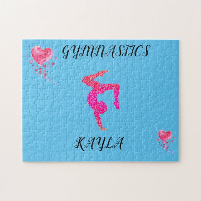 Gymnastics gymnast & hearts personalised puzzle. j jigsaw puzzle (Horizontal)