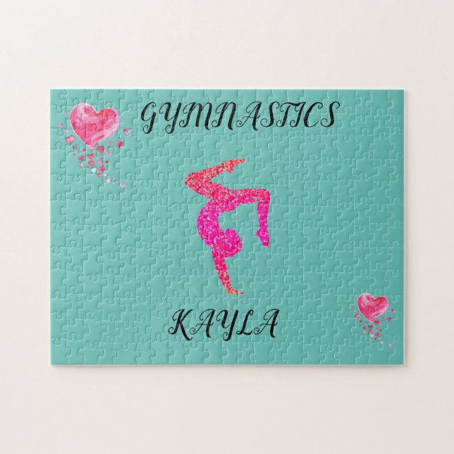 Gymnastics gymnast & hearts personalized puzzle. j jigsaw puzzle (Horizontal)