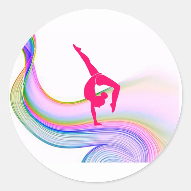 Gymnastics gymnast in pink sticker. classic round sticker (Front)