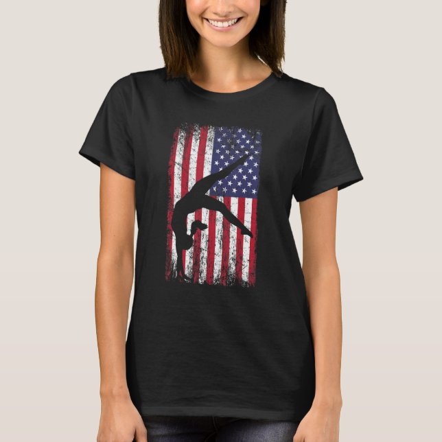 Gymnastics gymnastics coach US flag gymnsatics des T-Shirt (Front)