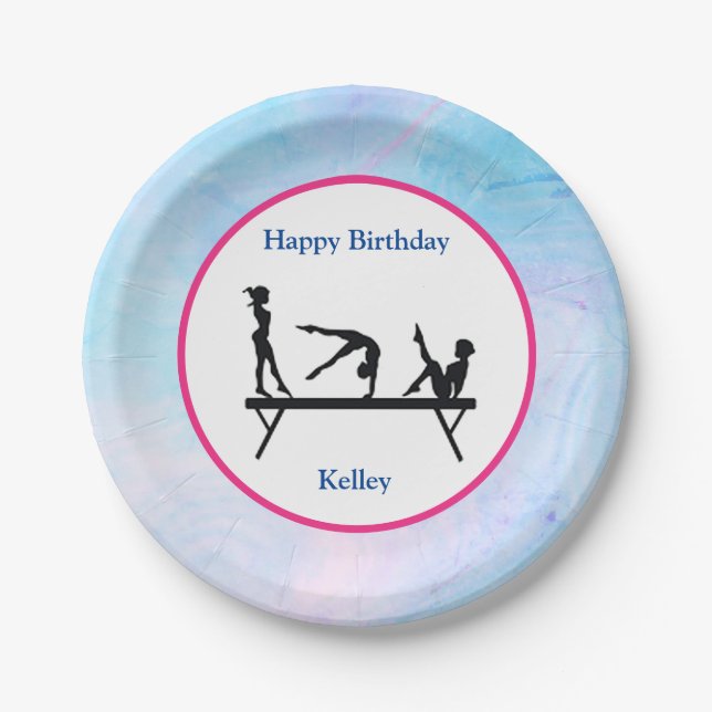 Gymnastics "Happy Birthday" Balance Beam Paper Plate (Front)