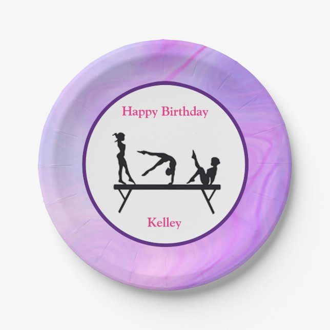 Gymnastics "Happy Birthday" Balance Beam Paper Plate (Front)